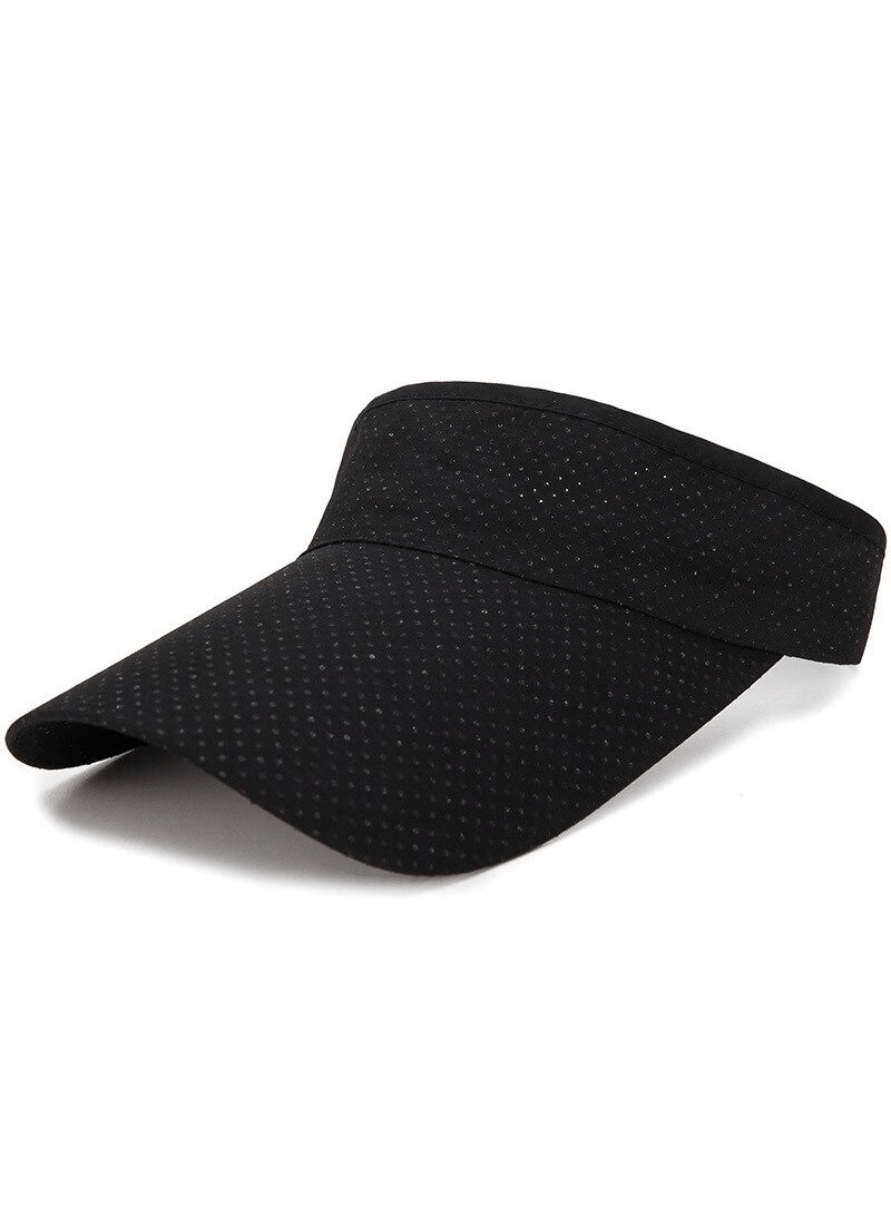 Black breathable sun hat visor with adjustable fit, ideal for spring and summer outdoor activities.